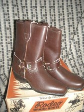VTG 70 NEW BOYS KIDS 10 11 12 2 Leather Cowboy Western Engineer Harness Boots
