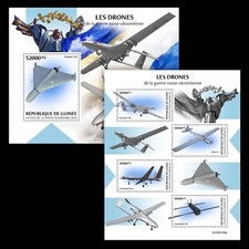 War Drones of Russo-Ukrainian War Aviation MNH Stamps 2023 Guinea M/S + S/S