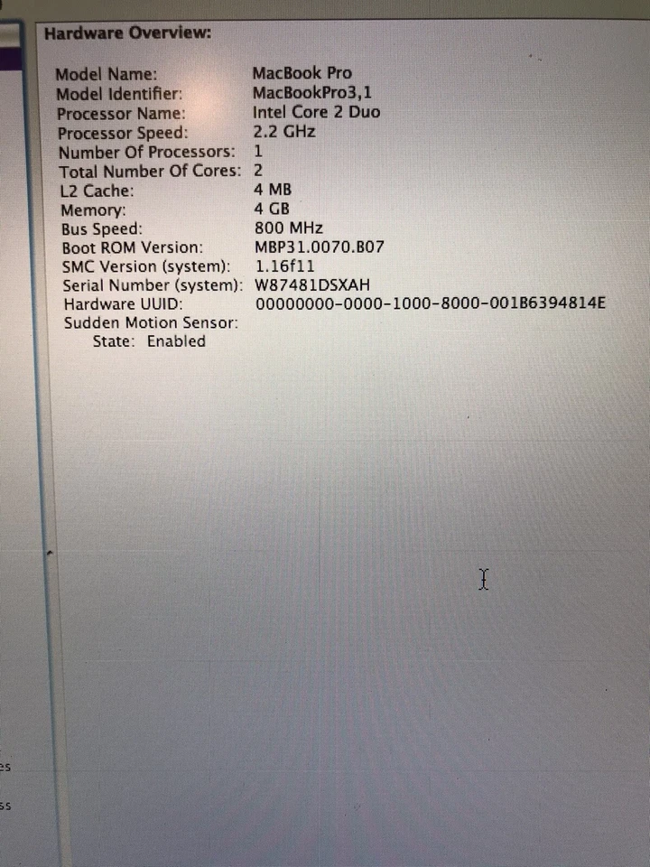 MacBook Pro 15" 2007 A1226 4 GB RAM, 2,2 GHz Intel Core 2 Duo Foto 4 de 4