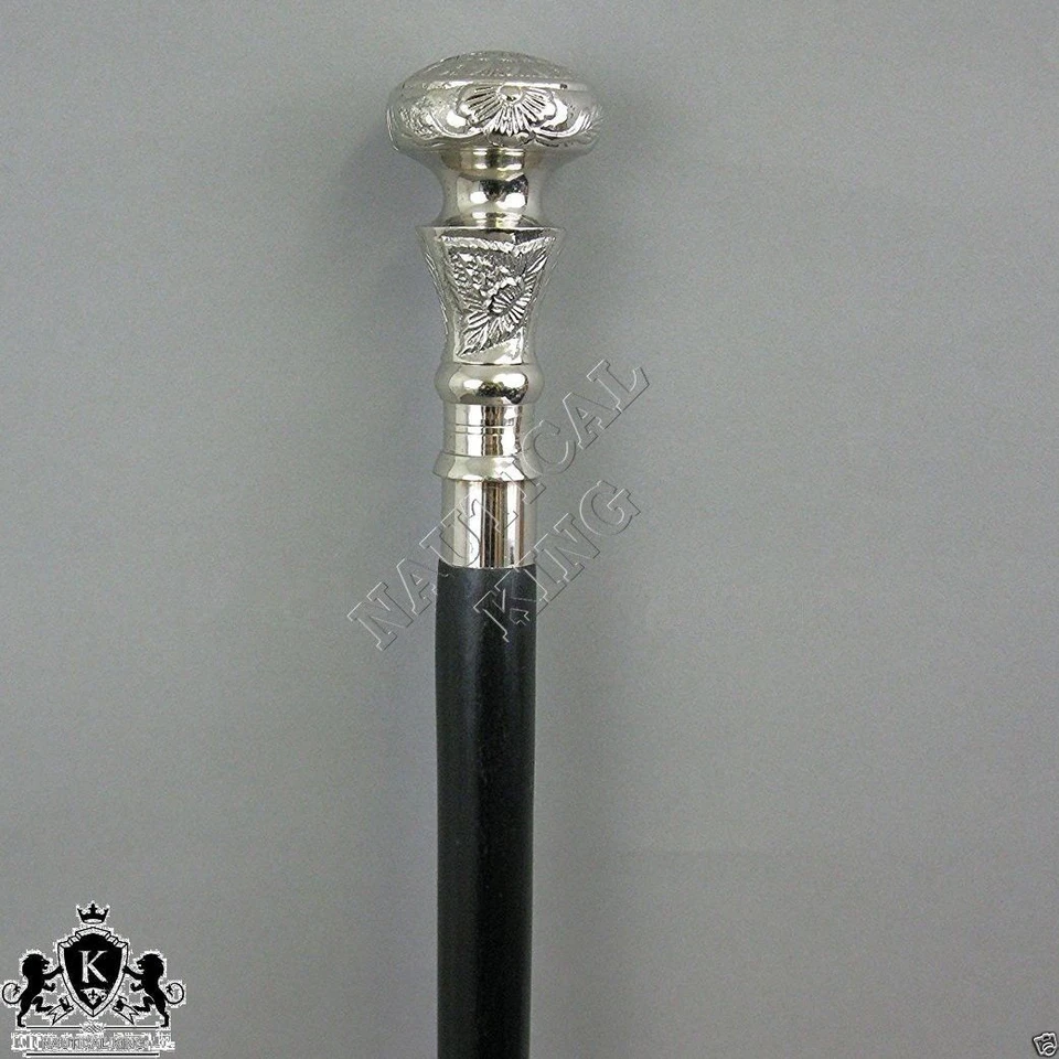 Designer  Walking Cane Wooden Walking Stick Silver Brass Handle Knob Gift - Image 4 of 4
