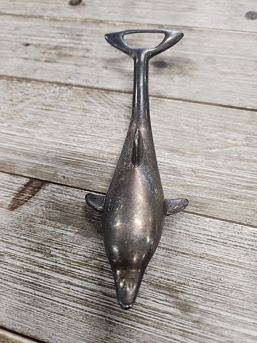 ヴィンテージ Dolphin ボトルオープナー｜ミッドセンチュリー オブジェ Vintage Dolphin Bottle Opener Silver Plate Dual Pop Up & Screw Off