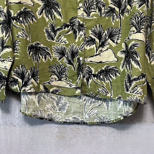 TAHARI 100% Linen Shirt NWOT Size L Green Tropical Palm Tree Button Up Hi-Lo Hem - Picture 5 of 15