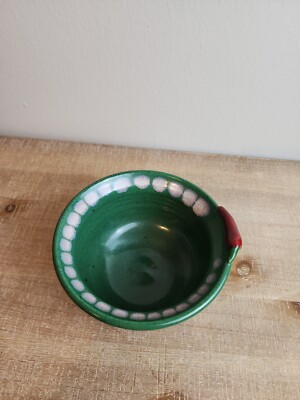 Bowl Green Salsa Chili Pepper Dip Handmade Art Pottery