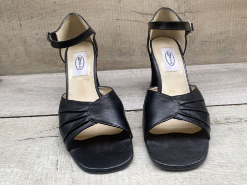 Vintage Womens Dolcis Black Leather High Heel Court Shoes Ankle Strap Size 8 42 - Picture 5 of 15