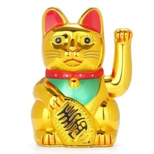 Feng Shui Lucky Cat 6" Waving  Chinese Oriental Fortune Gold Maneki Wealth