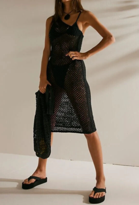 crochet knit beach midi dress in black Black Maxi Crochet knit Dress Seychelles – OutDazl main image 0