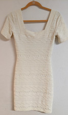 iKiTo Ivory Stretch Bodycon Short Sleeve Square Neck Dress Made In France 40/8