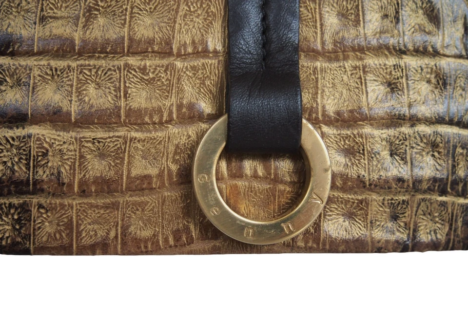 Bolsa de mão feminina GENNY Itália couro crocodilo em relevo marrom bronze - Imagem 3 de 4