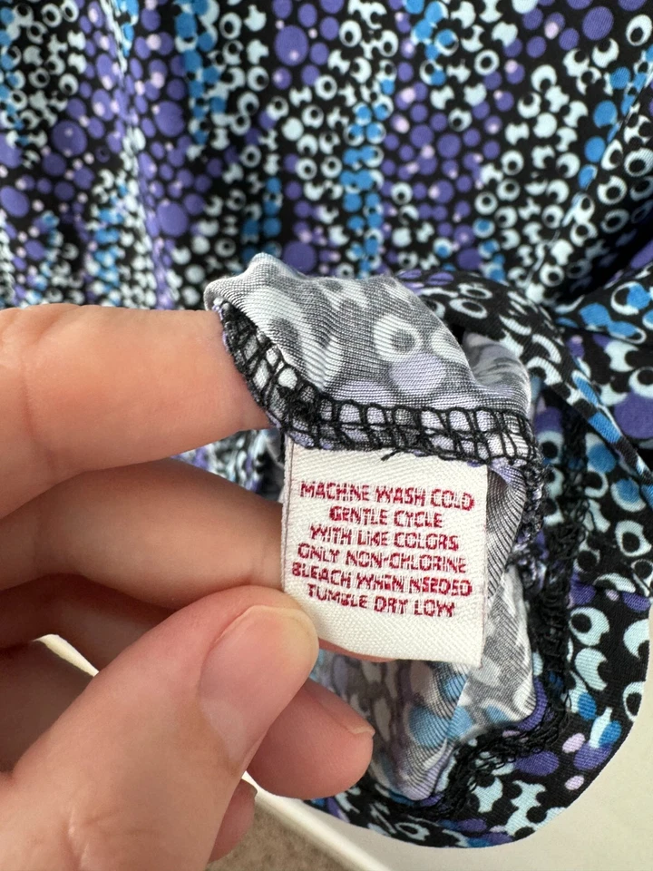 Top de mujer JM Collection talla 3X azul púrpura manga corta punto artístico elástico Foto 3 de 4