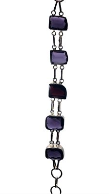 925 Faceted Purple Glass Panel Link Bracelet Toggle Chunky