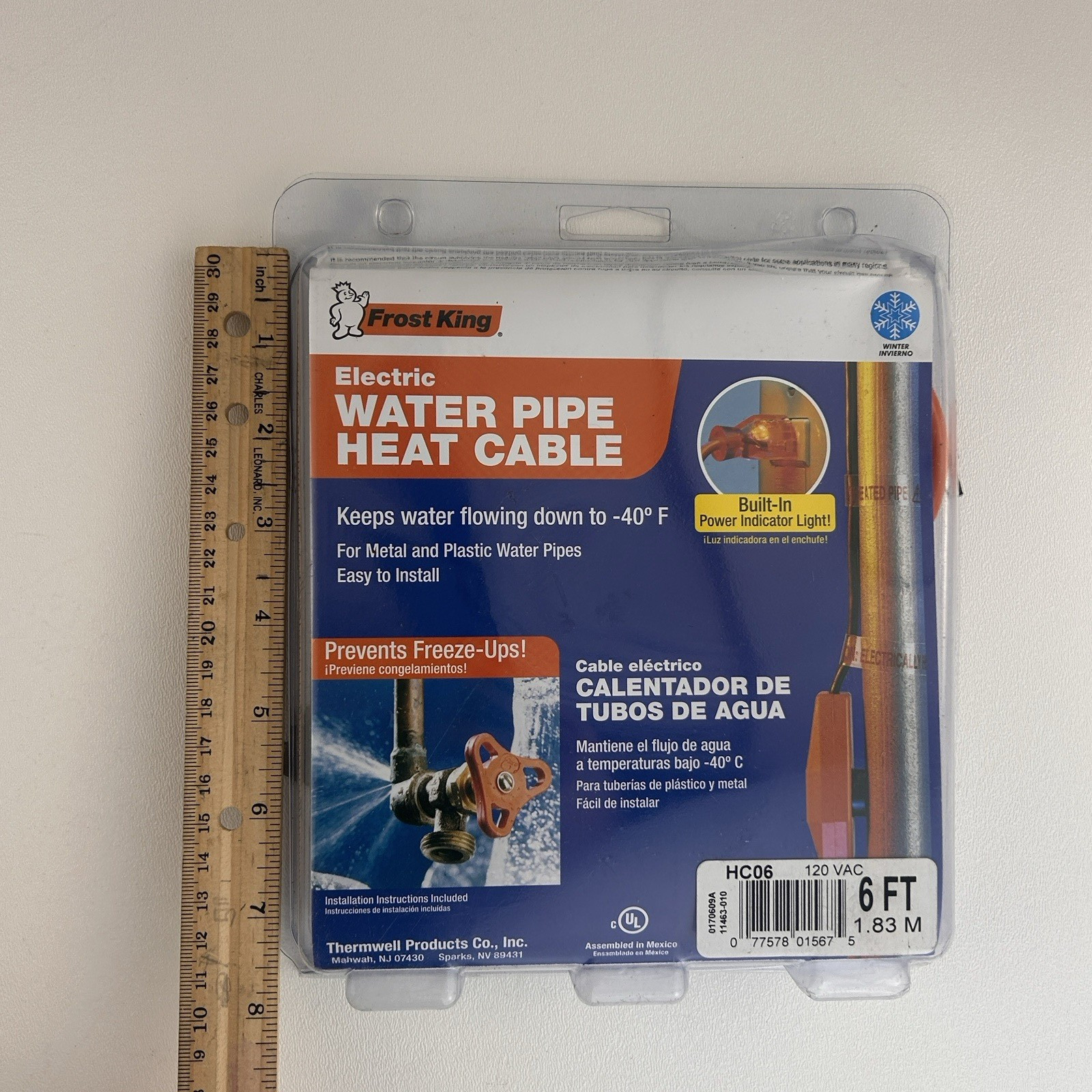 Frost King 6' Electric Water Pipe Heat Cable HC06 Built In Power Indicator Light