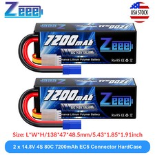 2x Zeee 4S Lipo Battery 7200mAh 14.8V 80C EC5 for RC Car Truck Tank Buggy Truggy