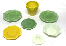 Lot of 7 Vintage Akro Agate Child Tea Set Flower Pot 2-3/4"