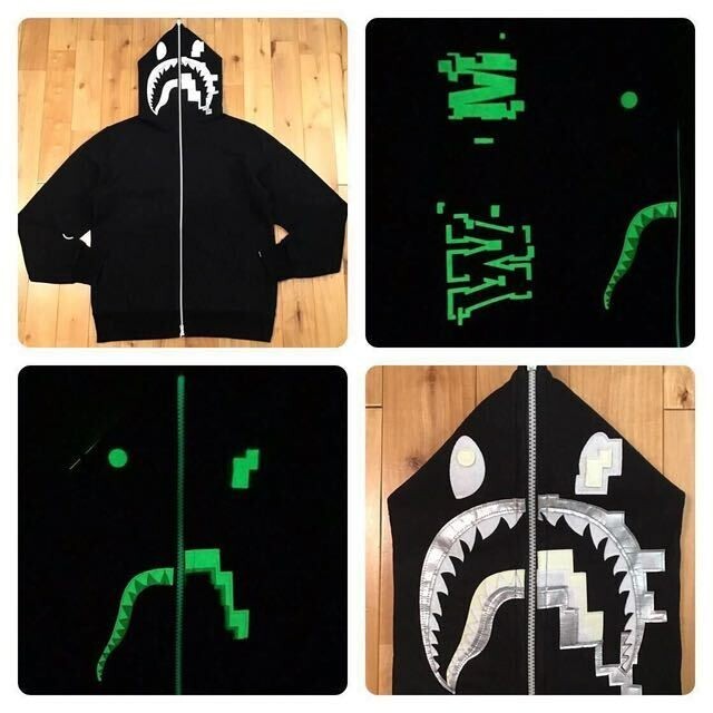Glow in the dark BAPE DIGITAL SHARK FULL ZIP HOODIE Black A
