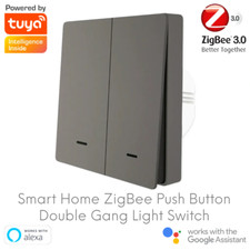Smart Home ZigBee Push Button Double Gang Light Switch 2 Way Multi Control Grey