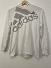 Adidas Boys White Hoodie Long Sleeve Shirt Medium Cotton Pullover Hoodie