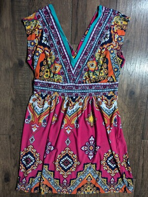 Kiara Women's Bright Colorful Paisley Bohemian Summer Beach Cover Up Size Med