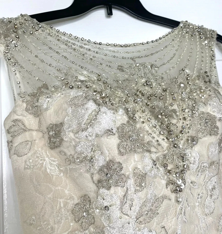 JUSTIN ALEXANDER 9774 Ivory Silver Pearl Embellished Lace Wedding Bridal Gown 8 - Image 3 of 4