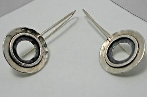 Silpada Sterling Silver Oxidized Hammered Cut Out Circle Threader Earrings W1654 - Picture 10 of 12