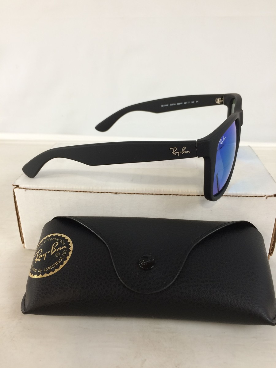 Excellent Ray-Ban Justin Black Rubber Frame w/ Green Mirror Blue