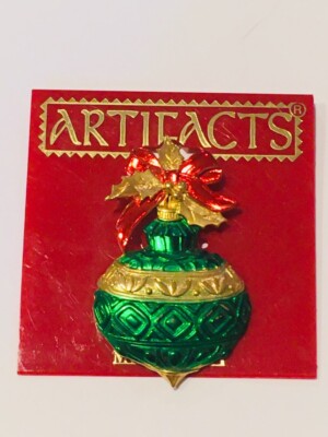 Signed Jonette Vintage 1980s-90s Christmas Pin JJ Artifacts Card Brooch Ornament