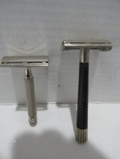 VTG SCHICK & GILLETTE SAFTY RAZORS SET OF 2 CHROME & BLACK HANDLES