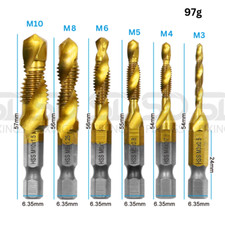M3-M10 Thread Tap Spiral Drill Bit Set Hand Tap Hex Shank Titanium Coated HSS