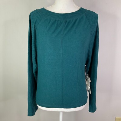 Treasure & Bond Sweater Womens XXS Ribbed Long Bell Sleeve Boat Neck Teal Blue