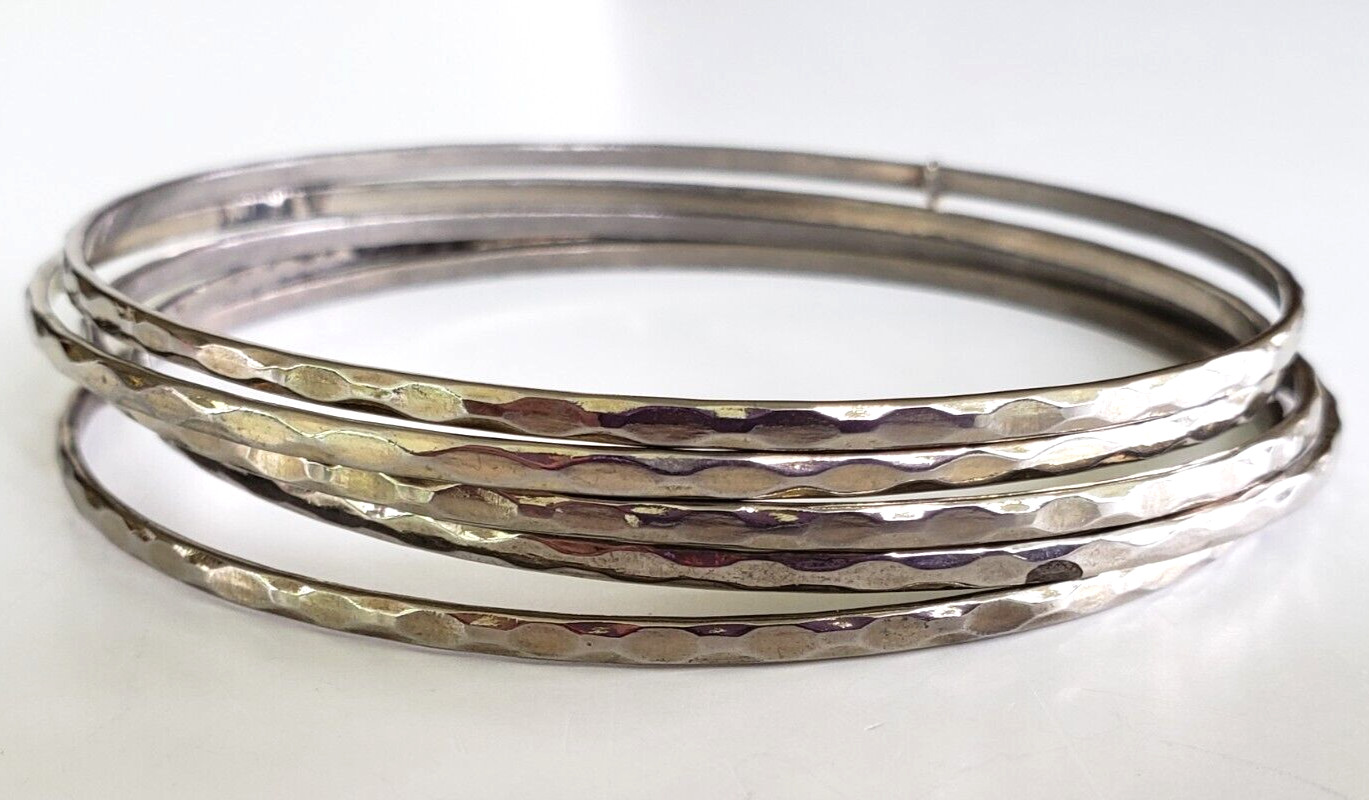 5 Vintage Thin Diamond Pattern Silver Tone 8" Ban… - image 2