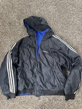 Adidas Jacket Mens Black Gray Three Stripe Reversible 90s Vintage Size Medium