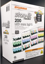 SYLVANIA STAY-LIT PLATINUM 200 LED MINI LIGHTS 12 COLOR OPTIONS + REMOTE 66' NEW