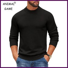 Men's Mock Turtleneck Ribbed Knit Sweater Slim Fit Pullover