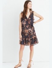 Madewell Navy Sea Floral Patterned Ruffle Shift Dress  Size Large