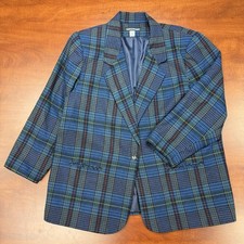 Vintage Savannah Wool Plaid Blazer Women  s 22W Shoulder Pads 80s 90s