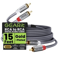 RCA Audio Cable 15ft OFC Gold-Plated Connectors - Dual Shielding for Hi-Fi