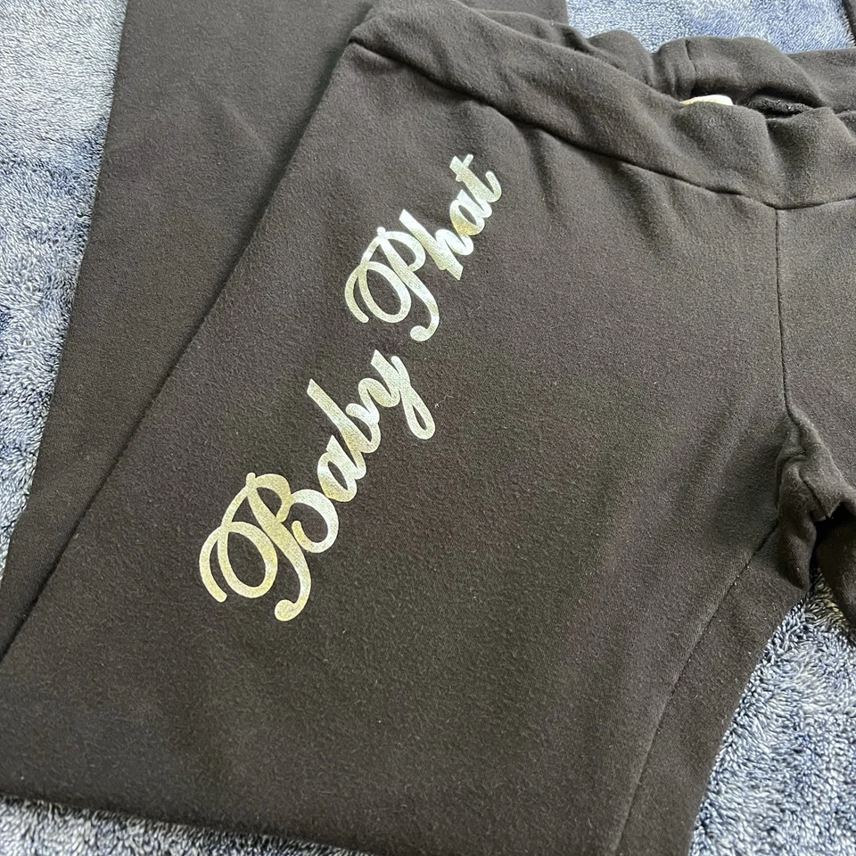 Pantalones acampanados vintage Baby Phat negros logotipo dorado escritura Y2K hechos en EE. UU. para mujer L Foto 2 de 4