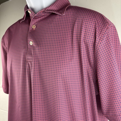 PETER MILLAR Summer Comfort Athletic Polo Golf Shirt Pink Geometric Mens M EUC