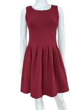 Anthropologie Ganni Fit Flare Dress Size M Burgundy Noon & Night Waffle Crepe