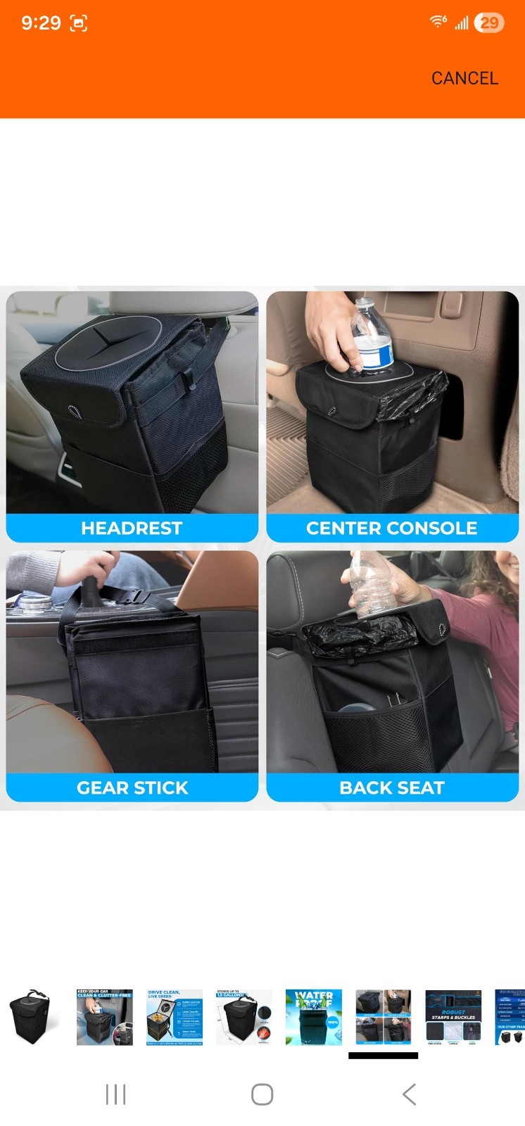 Portable Black Waterproof Car Trash Can Garbage Bin Bag Organizer