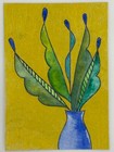 Original ACEO Watercolor & Pen Abstract Leaves in Vase Blue & Green by BreyhaArt — photo 1