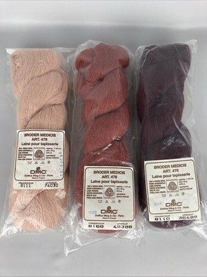 3 HKS VINTAGE DMC BRODER MEDICIS WOOL THREAD 623 YDS EA: Pink, Mauve, Eggplant