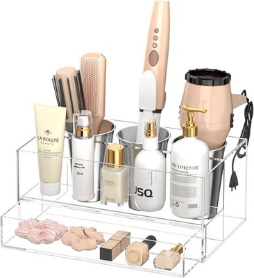 Hair Tool Organizer, Clear Acrylic Hair Dryer and Styling Organizer with Drawer,