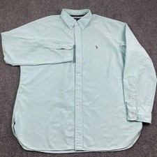 VTG Polo RalphLauren Men XL Classic Fit Oxford Shirt Teal Yarmouth Flesh Pony