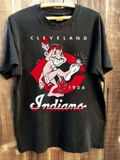 Cleveland Indians baseball short sleeve black retro shirt Men Women S-5XL
