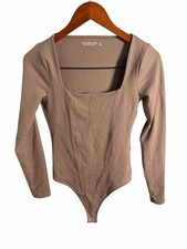 Abercrombie Fitch Mauve-Taupe Long-Sleeve Square-Neck Bodysuit