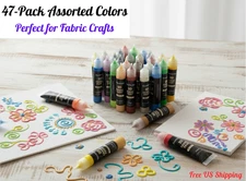 Shuttle Art 3D Fabric Paint 1 oz Assorted Colors for Fabric Crafts 47-Pack