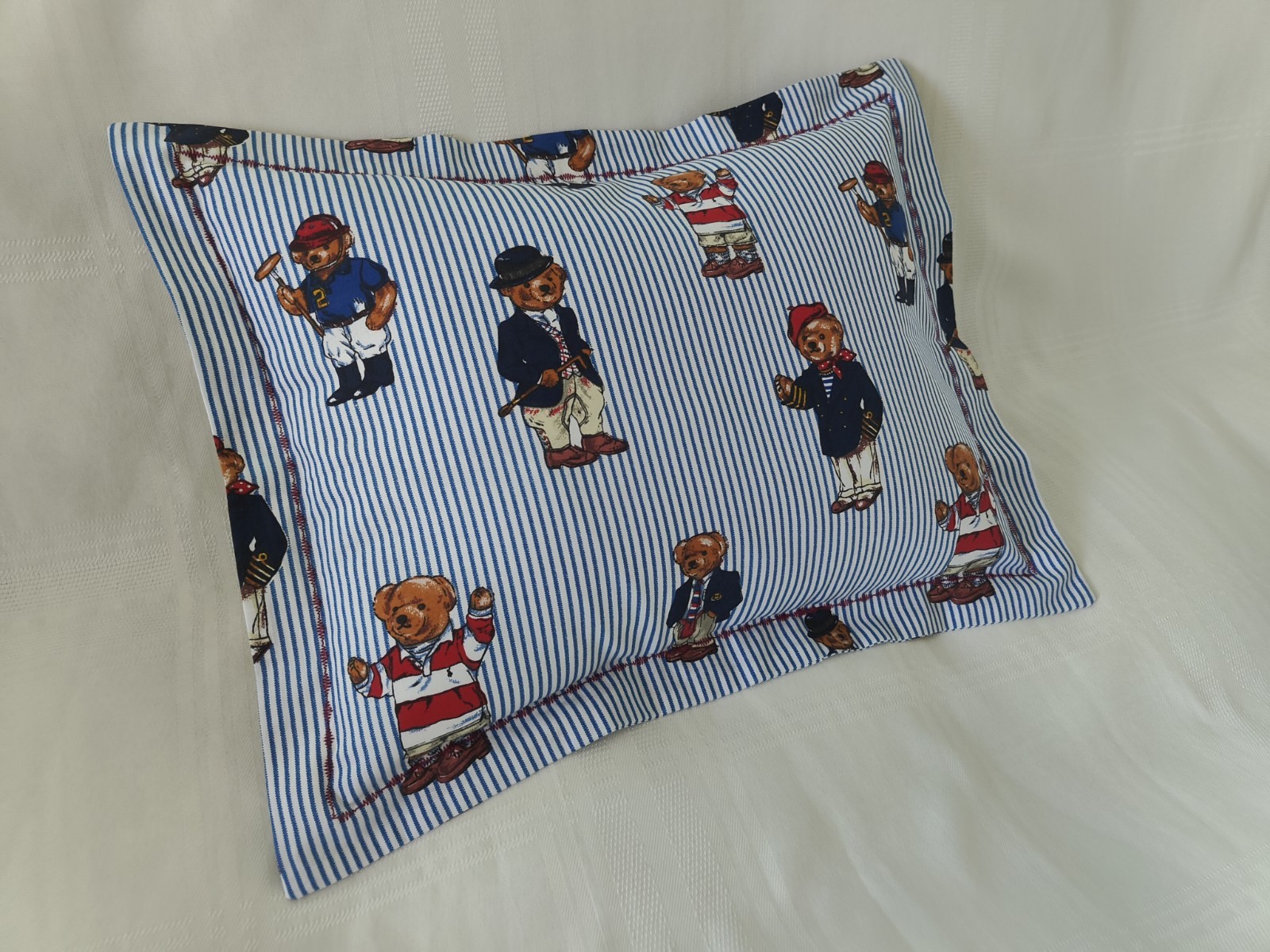 1 ONE RALPH LAUREN POLO TEDDY BEAR Blue TOSS PILLOW Sham (12x16 inch) New