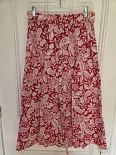 Loft Paisley Button Pull On Midi Skirt Front Silt Tango Red Cotton Blend Size S