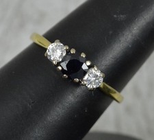Vintage Natural Sapphire and Diamond 18ct Gold Trilogy Engagement Ring