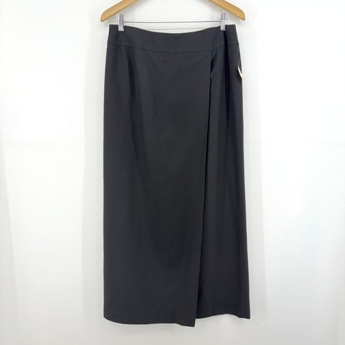Talbots, Talbots Black Wool Faux Wrap Maxi Skirt FLAWS 1990s 12 USA Column Minimalist